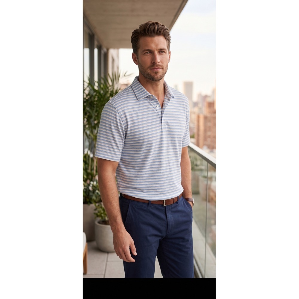 Peter Millar Polo Shirt Mens XL Relaxed Golf Casual Office Blue Stripe Resort
